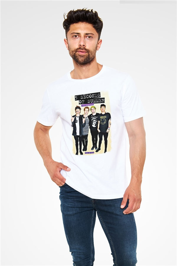 5 Seconds Of Summer Printed Unisex White T-Shirt