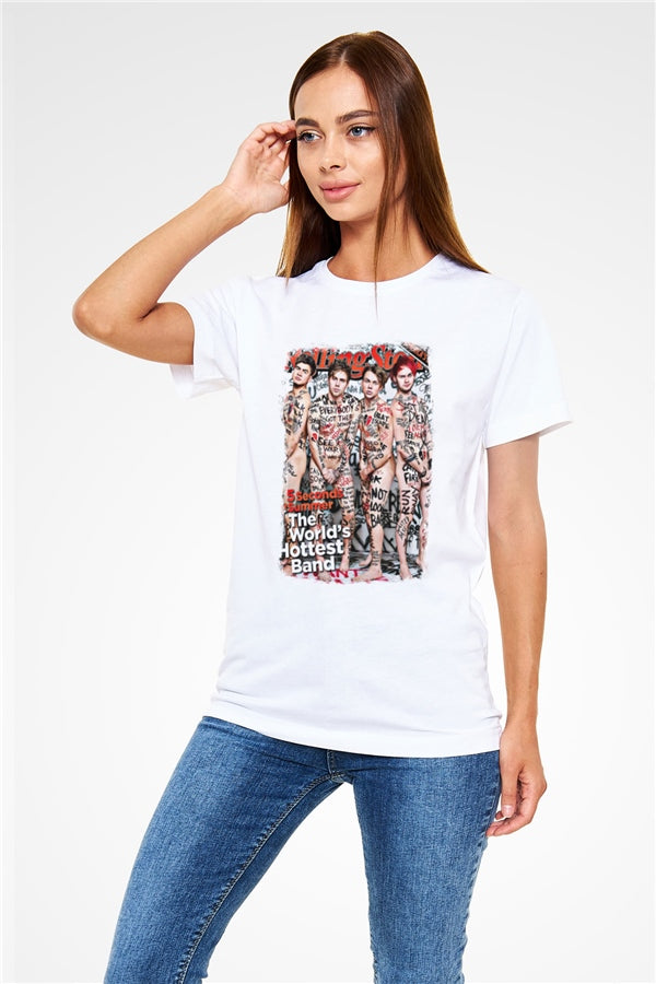 5 Seconds Of Summer Printed Unisex White T-Shirt