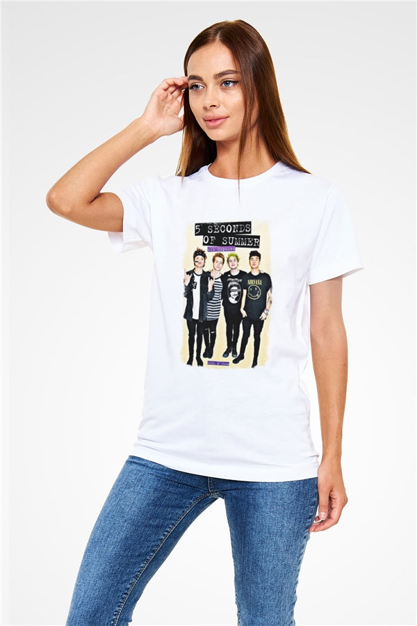5 Seconds Of Summer Printed Unisex White T-Shirt