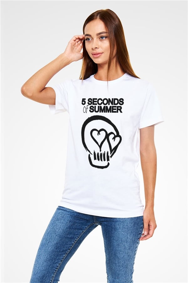 5 Seconds Of Summer Skull Logo White Unisex T-Shirt