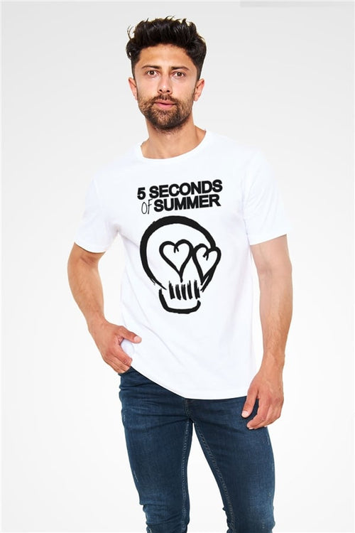 5 Seconds Of Summer Skull Logo White Unisex T-Shirt