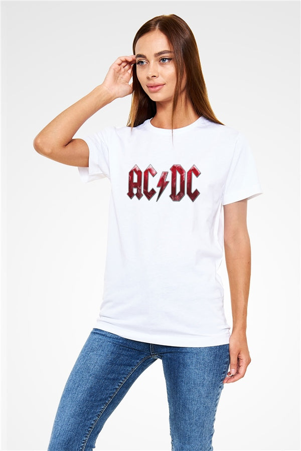 AC/DC Graphic Print Unisex White T-Shirt
