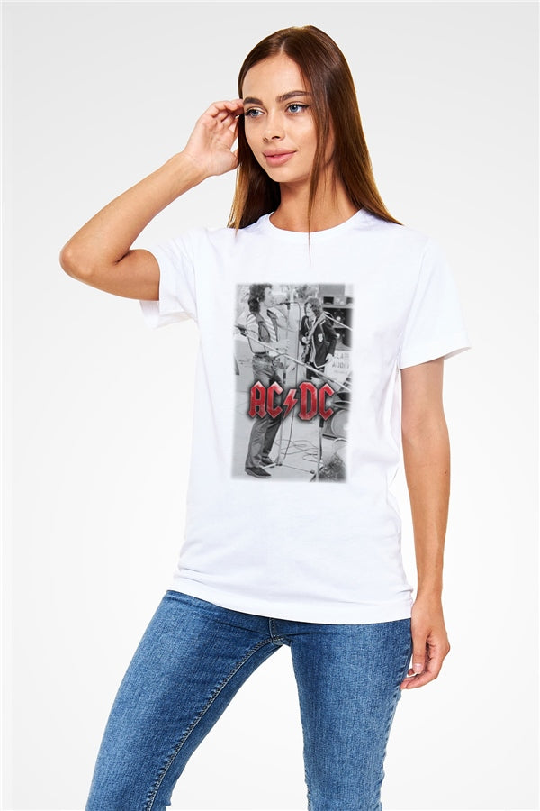 AC DC Brian Johnson Angus Young White Unisex T-Shirt