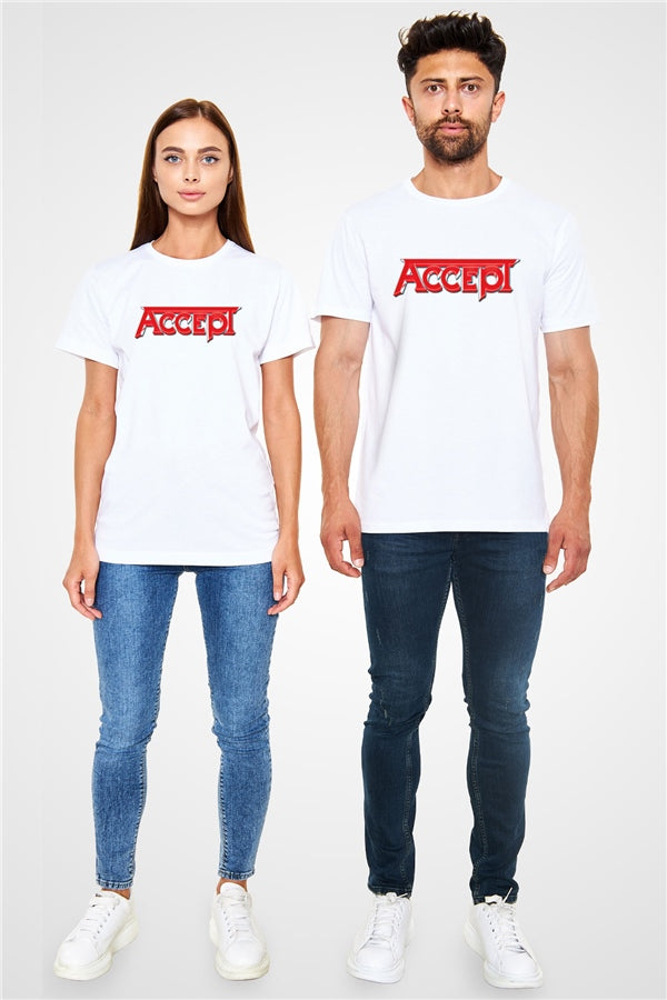 Accept Printed Unisex White T-Shirt