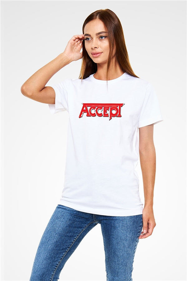 Accept Printed Unisex White T-Shirt