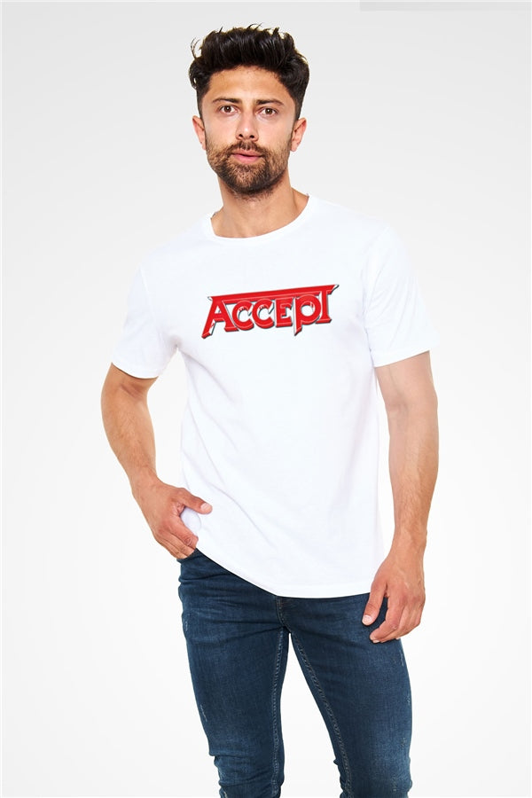Accept Printed Unisex White T-Shirt