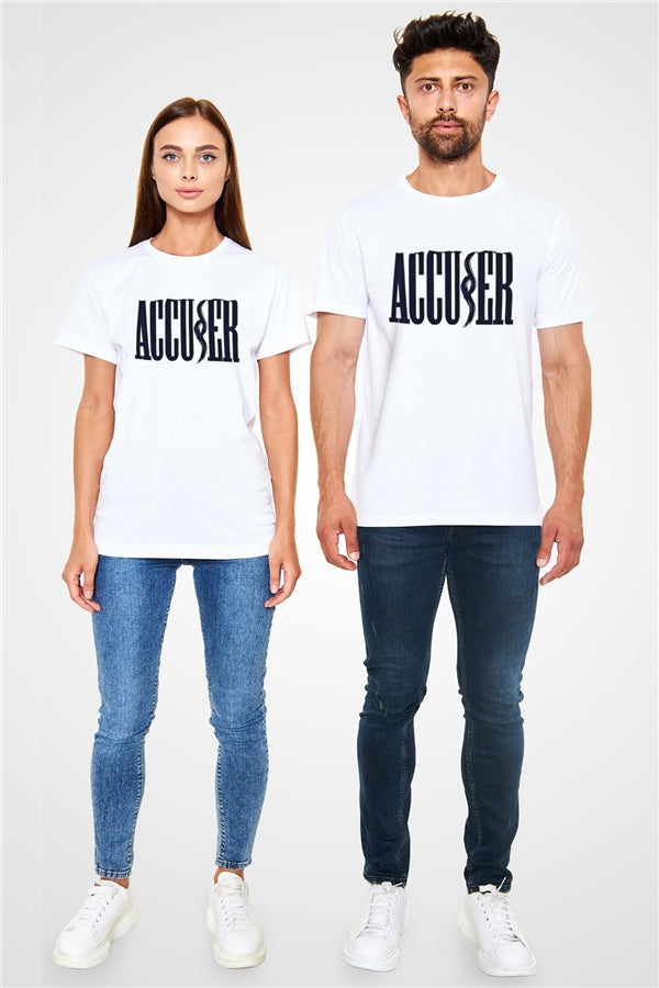 Accuser Printed Unisex White T-Shirt