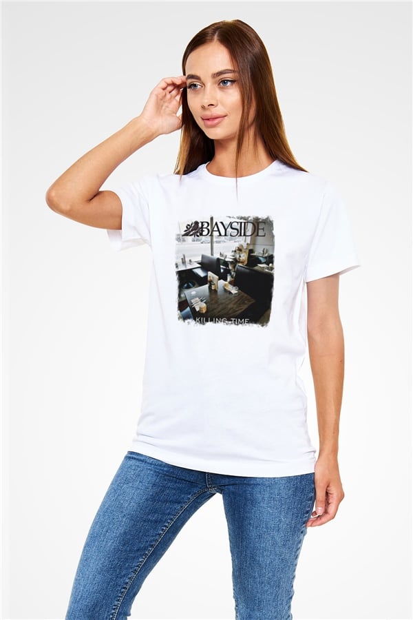 Bayside Printed Unisex White T-Shirt