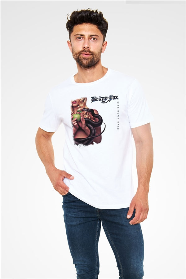 Britny Fox Printed Unisex White T-Shirt