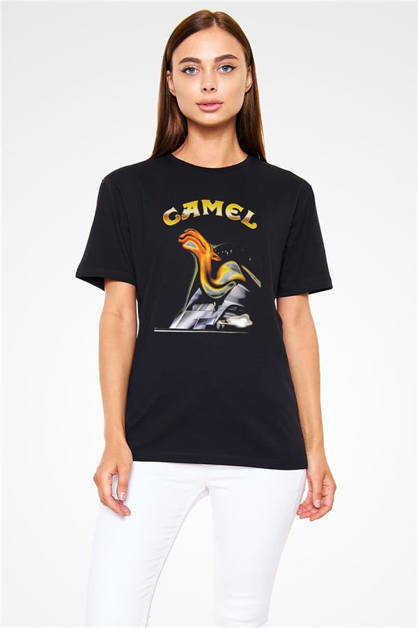 Camel Printed Unisex Black T-Shirt
