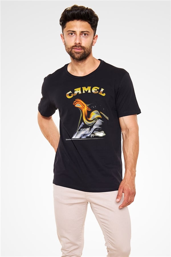 Camel Printed Unisex Black T-Shirt