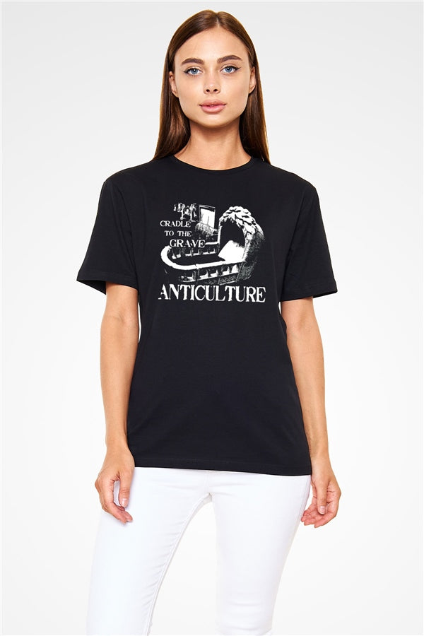 Grave Graphic Print Unisex Black T-Shirt