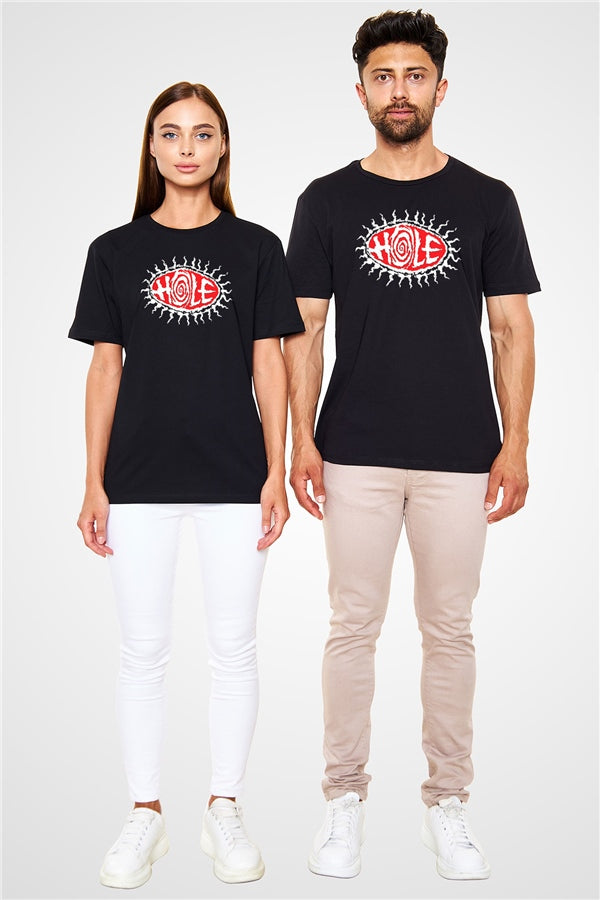 Hole Printed Unisex Black T-Shirt