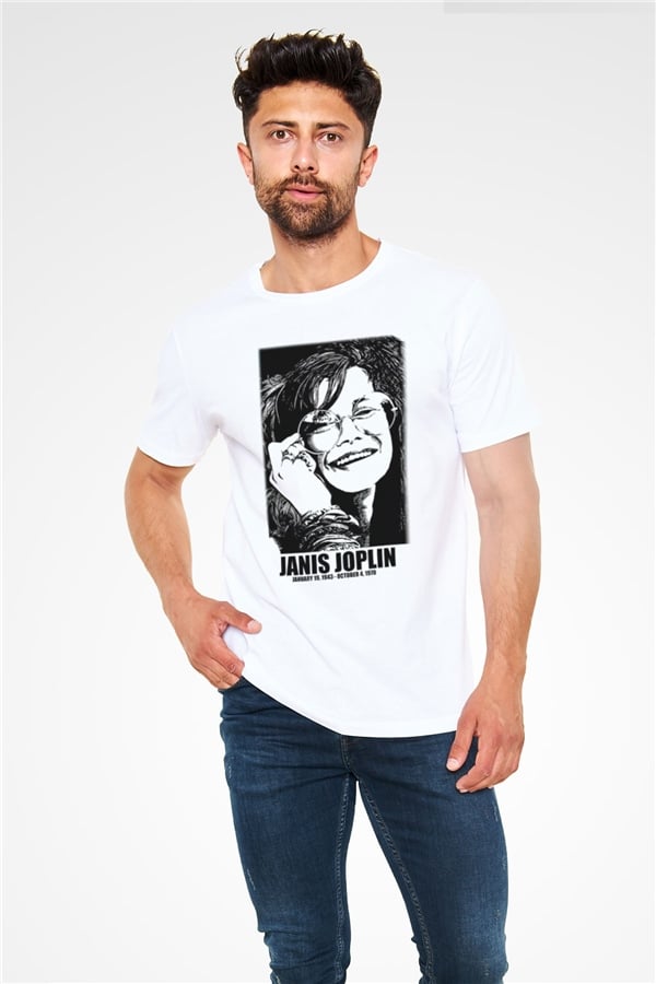 Janis Joplin White Unisex T-Shirt