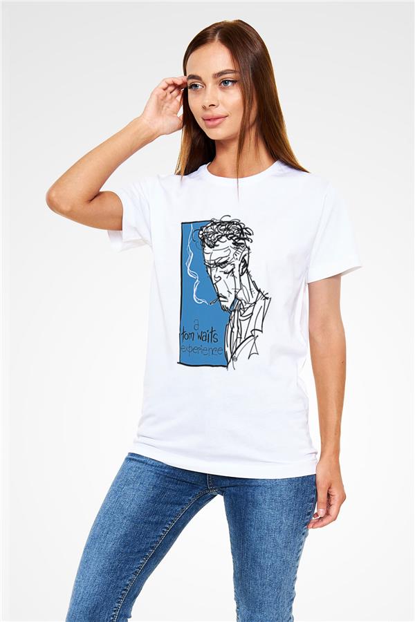 Tom Waits Printed Unisex White T-Shirt